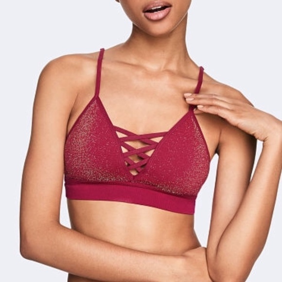 VS Pink Red Shiny Seamless Strappy Bralette - Picture 1 of 5